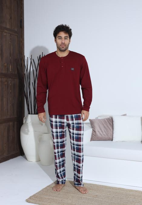 Pijama Barbati ,Maneca si Pantaloni Lungi,Culoare Rosu cu Alb,Engros